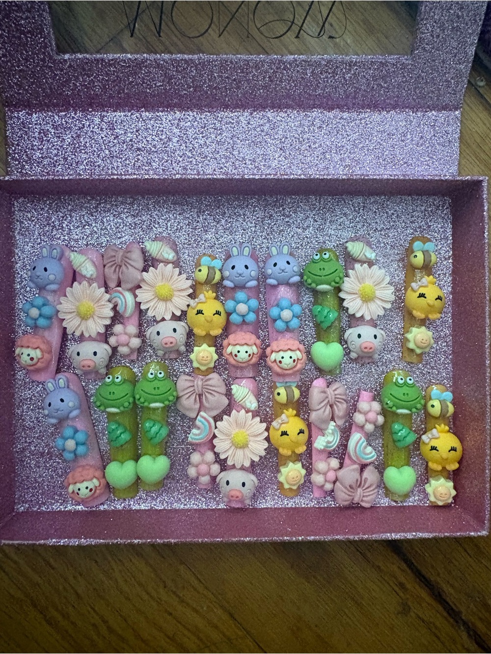 Women’s XL Kuwai themed nails 2 Sets - Pink, Green, Yellow Accents